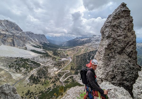 Climbing the South Arete of Sas de Stria in the Dolomites